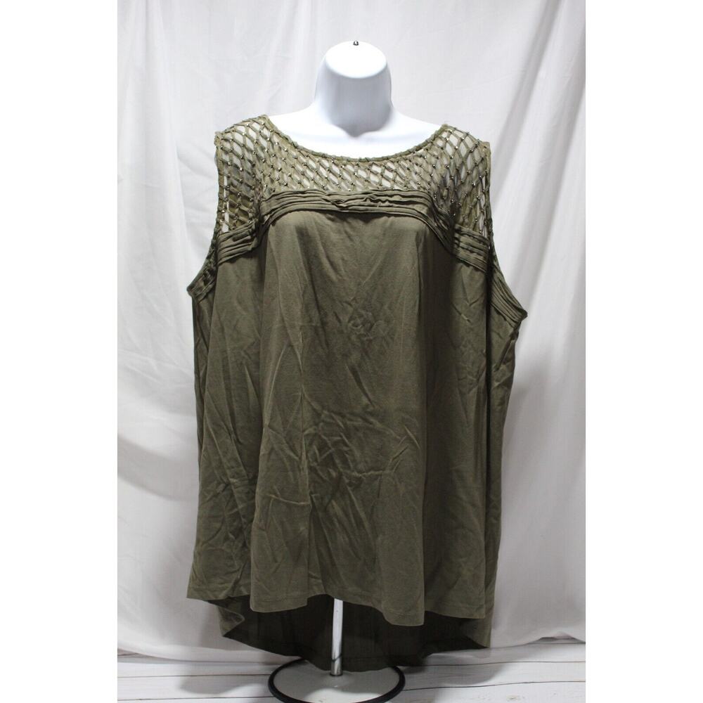 Lane Bryant Women's 26/28 Green Sleeveless Blouse Sequins Beads Embellishments